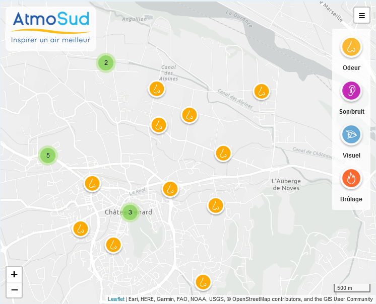 Carte des signalements de nuisances sur SignalAir